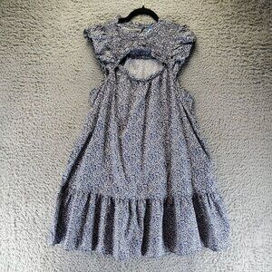 Old Navy Dress Womens XL Blue Floral Cutout Front Elastic Waist Cotton Dress